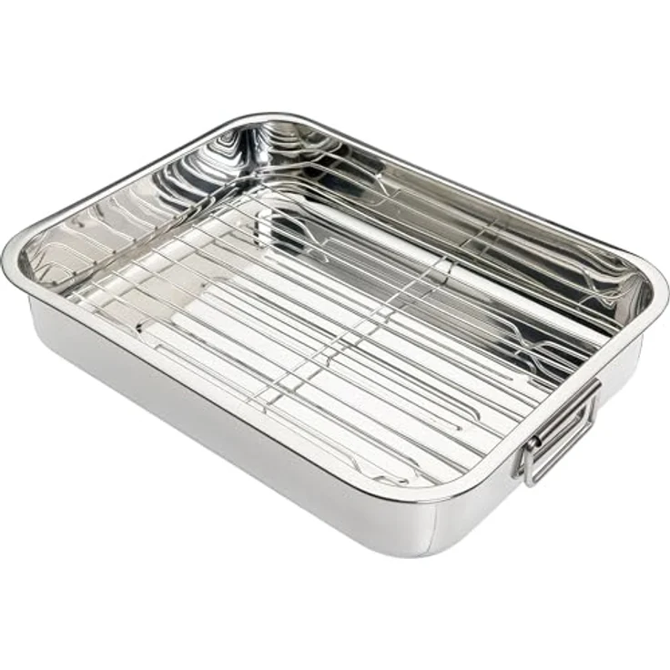 Kitchen Craft Bräter mit Rost aus Edelstahl, 37 x 28x 6.5cm – Bild 2