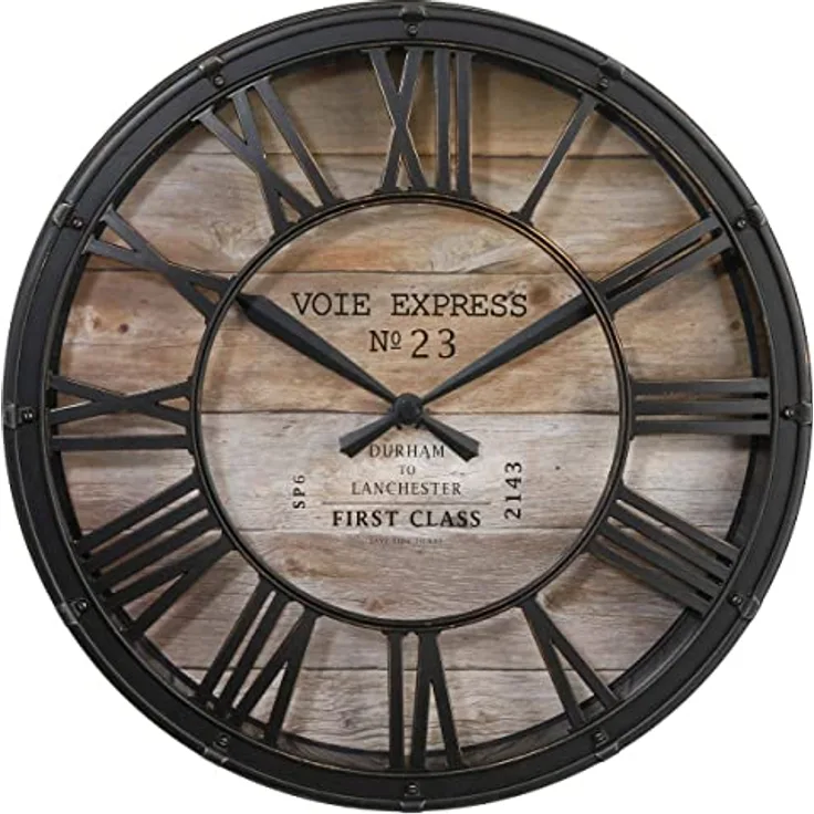 ATMOSPHERA CREATEUR D'INTERIEUR Wanduhr Vintage – Schwarz & Holz D39 cm – Atmosphäre für den Innenbereich