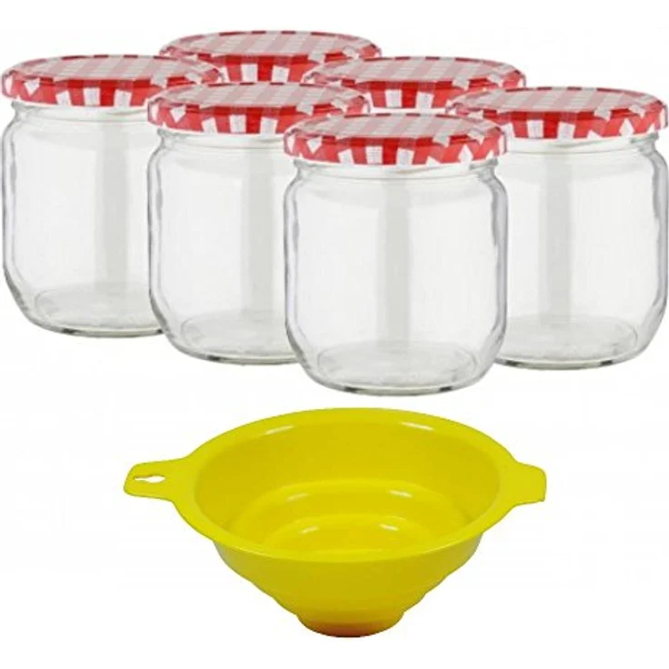 Viva Haushaltswaren 6 x großes Marmeladenglas - Einmachglas 425 ml mit Deckel, Twist-off Gläser Set rund - als Einweckgläser, Vorratsdosen etc. verwendbar inkl. Trichter – Bild 2