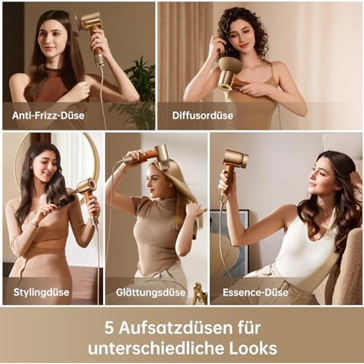 dreame Hair Miracle Haartrockner, 5 Aufsatzdüsen, Föhn mit 600 Millionen Anionen, 130.000 U/min, 57 °C - Schwarz – Bild 2