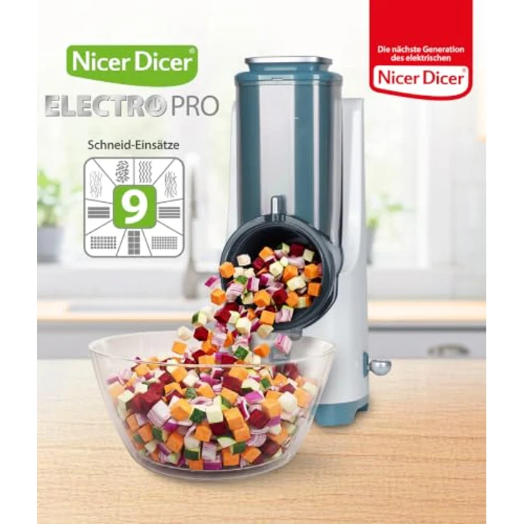 Genius Nicer Dicer Electro PRO Set 32-tlg., leistungsstarker Allesschneider mit 9 Schneid-Einsätzen, sage – Bild 2