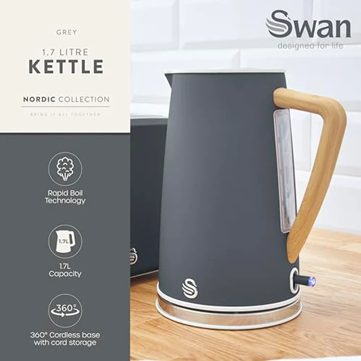 Swan Wasserkocher NORDIC CORDLESS KETTLE 1. 1.7L Grau – Bild 3