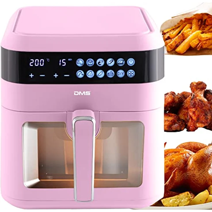 DMS XXXL 7 Liter Heißluftfritteuse | fettfrei und ohne Öl | inklusive 10 Programmen und digitalem Touch Display | Timer | HFG-7 (Rosa) – Bild 2