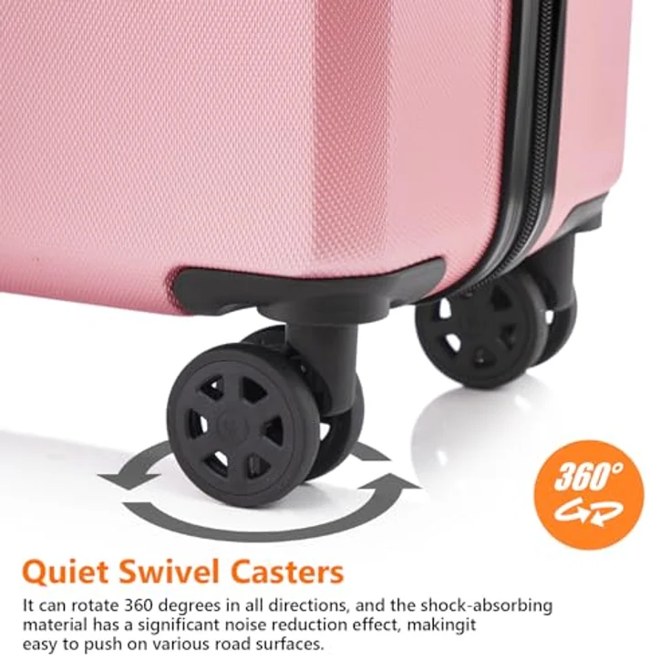 YONSLY Trolley Suitcase, Hartschalenreisekoffer mit 4 Rollen 360°, Zahlenschloss, Teleskopgriff (L, Roségold) – Bild 5