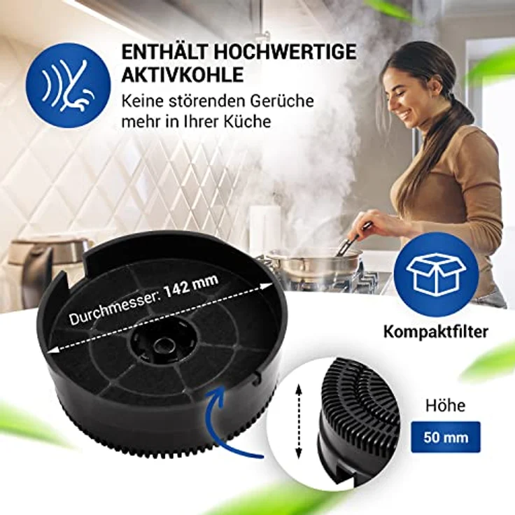 VIOKS 2x Kohlefilter Dunstabzugshaube 142mmØ Ersatz für Type58 Filter Whirlpool 484000008782 AKB000/1 - Filter Dunstabzugshaube Aktivkohlefilter – Bild 4