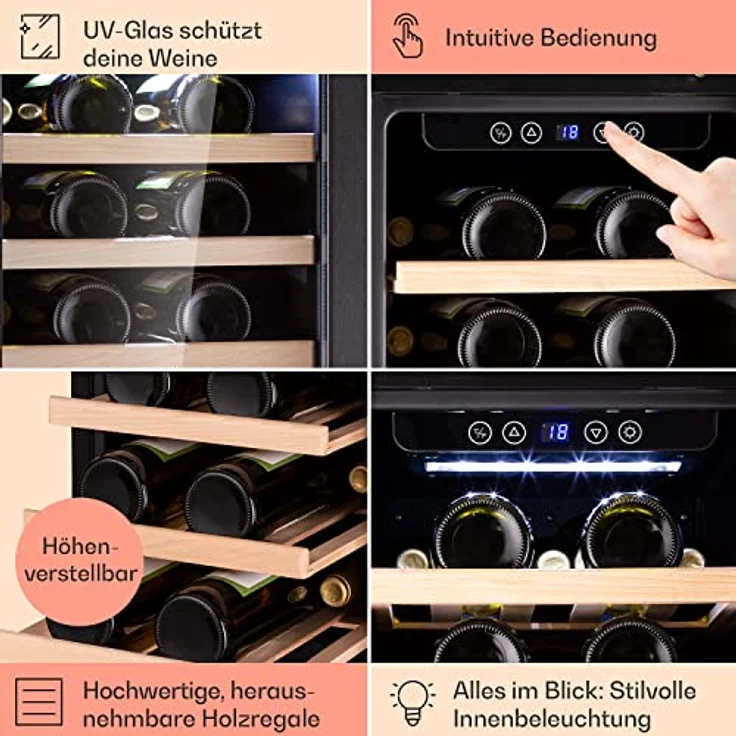 Klarstein Vinovilla 29 Weinkühlschrank, freistehend, edelstahl, 1 Temperaturzone, Glastür, Energieklasse G – Bild 6