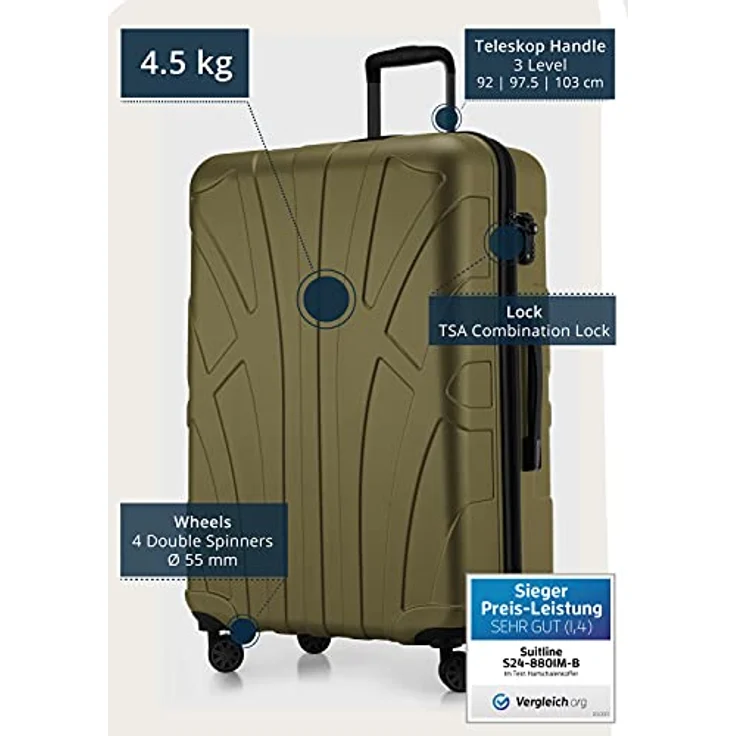 Suitline - Hartschalen-Koffer Koffer Trolley Rollkoffer Reisekoffer 4 Rollen TSA 100% ABS, 76 cm, 86 L – Bild 3