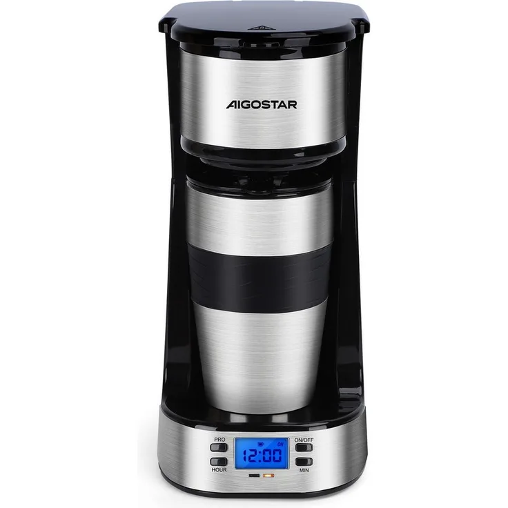 Aigostar Filterkaffeemaschine 750W, mit abnehmbarem Filter, 420 ml, 24h-Timer, LCD-Anzeige, AutoClean-Funktion