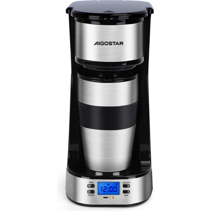 Aigostar Filterkaffeemaschine 750W, mit abnehmbarem Filter, 420 ml, 24h-Timer, LCD-Anzeige, AutoClean-Funktion