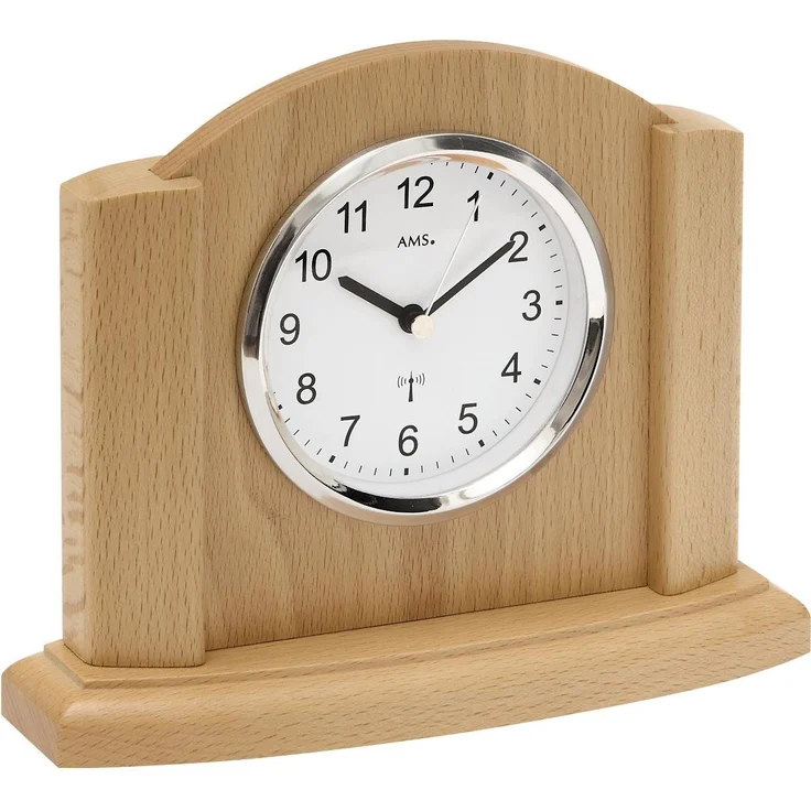 AMS Funktischuhr F5122/18, elegante Tischuhr aus Holz in buchefarben, Made in Germany