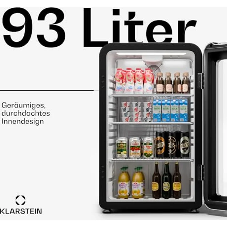 Klarstein Audrey Evo Getränkekühlschrank, 93 Liter, retro Design, energieeffizient, 82.5 cm hoch, 49.5 cm breit, mit Glastür und LED-Beleuchtung – Bild 2