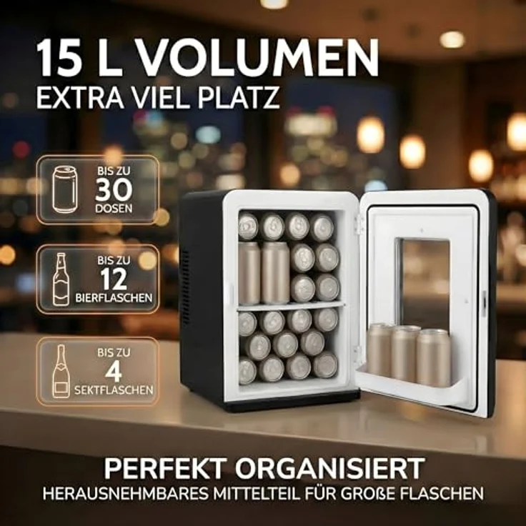 Sommertal Getränkekühlschrank KS15, 15 Liter Volumen, AC/DC Betrieb, leise & tragbar, Schwarz – Bild 4
