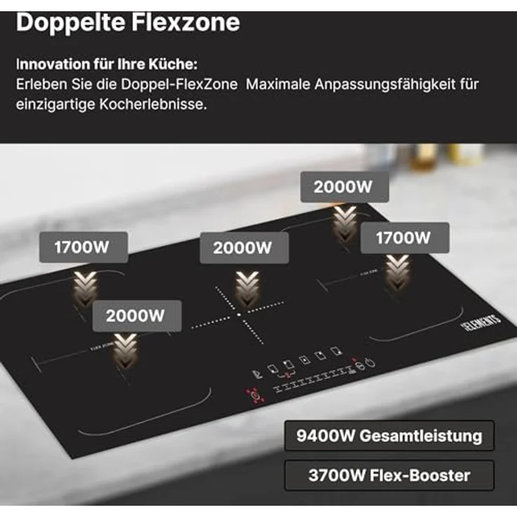 KB ELEMENTS Autarkes Herdset, 60cm Einbaubackofen mit Air Fry Funktion und 90cm Induktionskochfeld mit zwei Flexzonen, 14 Funktionen, inklusive Grill und Heißluft – Bild 3