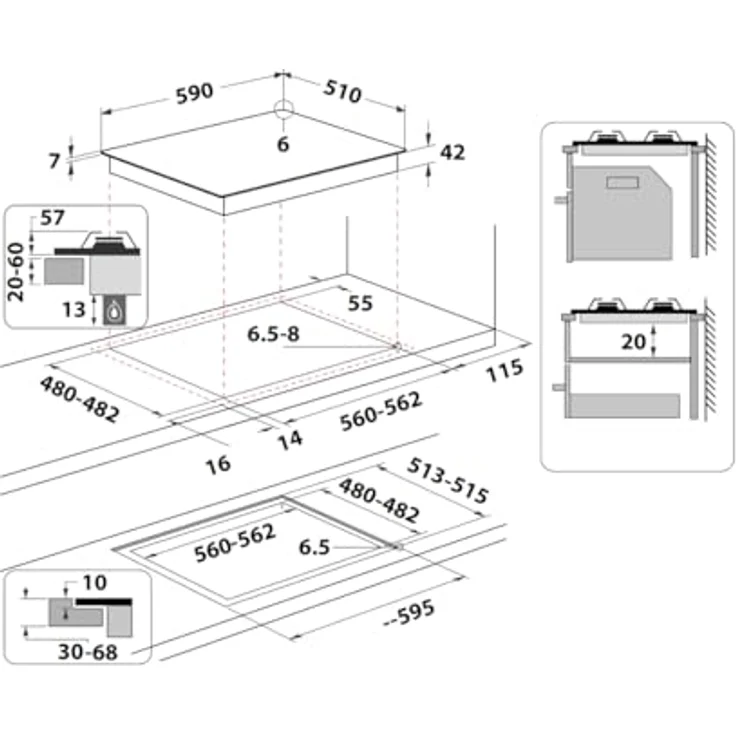 Indesit ING61TWH, Gas-Kochfeld in Weiß, 60 cm mit Drehreglern und 7300 W Anschlusswert – Bild 5