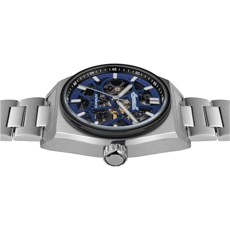 Ingersoll The Vert, Herren Automatikuhr 43mm mit blauem Zifferblatt, silberfarbenem Edelstahlarmband und skelettiertem Uhrwerk – Bild 3