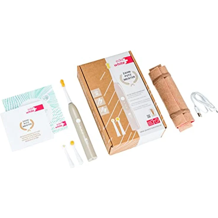 edel & White Schallzahnbürste Zahnputzmeister.com Hydrodynamisch aktiv mit 3 Putzfunktionen, Reisesperre und Memory in umweltfreundlicher Verpackung, Schweizer Schallaktive Zahnbürste, Gratis Bürstenköpfe 3 Stück, umweltfreundlich Ökofilztasche, keine Karies, kein Mundgeruch, keine Zahnschmerzen, gesunde Zähne und Zahnfleisch, Ultrasanfte Konex HD-Borsten, wirkt gegen Parodontitis, Schweizer Markenqualität - Preisvergleich – Bild 2