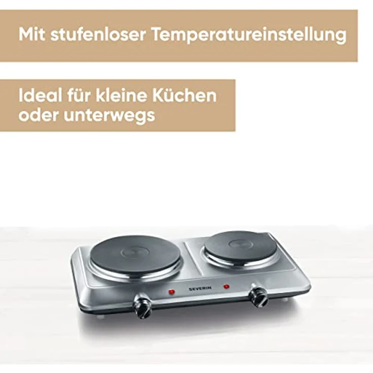 SEVERIN DK 1014 Doppel-Kochplatte (2 Massekochfelder, 1x Ø 15 cm, 1x Ø 18 cm, Stufenlose Temperatureinstellung) edelstahl-schwarz – Bild 2