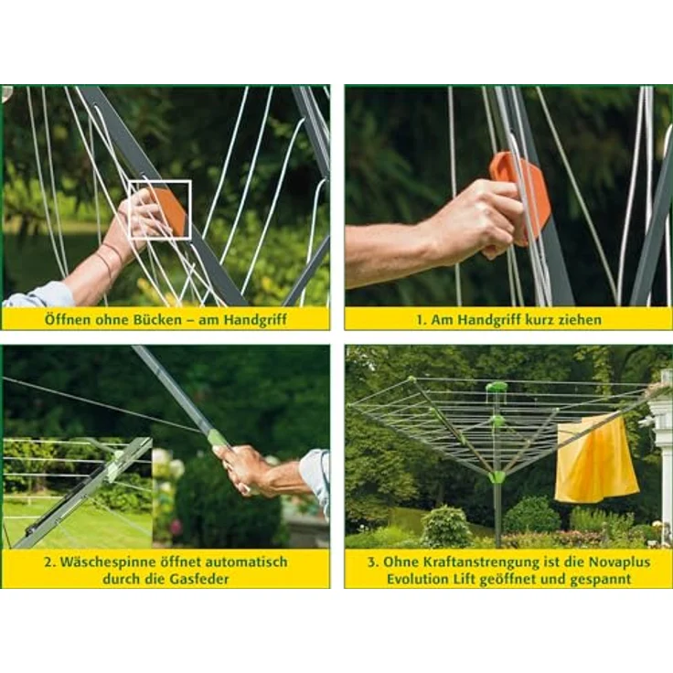 Juwel Wäschespinne Evolution Lift (Ein-Hand-Spannautomatik, Höhenverstellung, mit Eindrehbodenhülse, 51 m Wäscheleine, eingebaute Schutzhülle, Titanoptik) 30097 – Bild 2