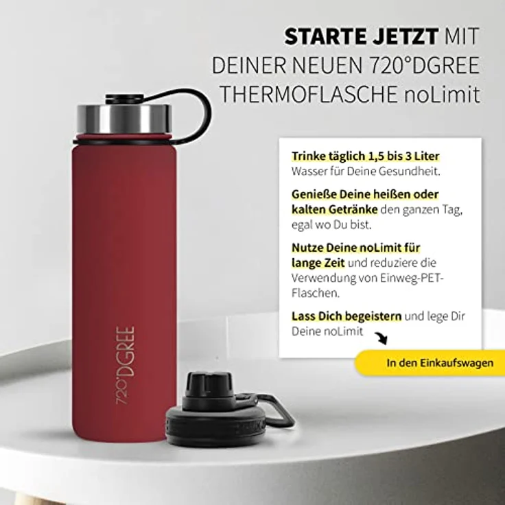 Trinkflasche Doppelwandig Edelstahl 710ml Isolierflasche m. Gratis Sportdeckel 720 DGREE noLimit imperial red – Bild 6