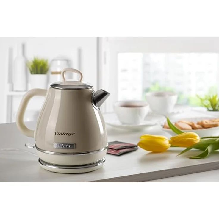 Ariete 2868 Vintage, elektrischer Design-Wasserkocher aus Edelstahl für Aufgussgetränke, Tee und Kräutertees, Abschaltautomatik, ergonomischer Griff, 1 Liter, 1600 W, Beige – Bild 2