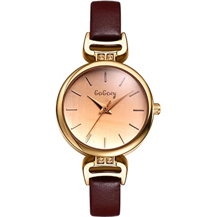 JewelryWe Analog Quarz Armbanduhr für Damen, klassisches Design mit braunem Lederarmband, wasserdicht, elegante Casual Uhr für Frauen und Mädchen – Bild 1