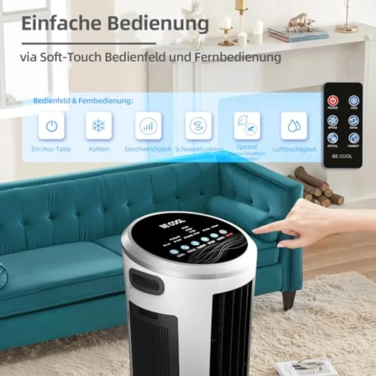 BE CooL BC18AC2301IKF Luftkühler mit Ionisator, 20L Wassertank und Fernbedienung für Räume bis 25 m² – Bild 3