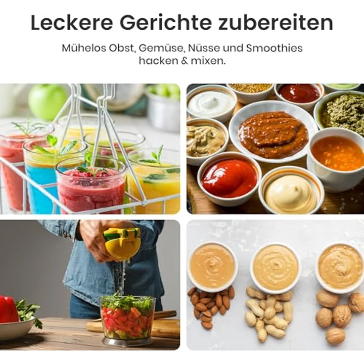 Heinner HB-DC600WH, Stabmixer mit 600 Watt Leistung, Mixerschüssel 1 Liter und Zerkleinerungsschüssel 0,5 Liter, Holzoptik – Bild 4