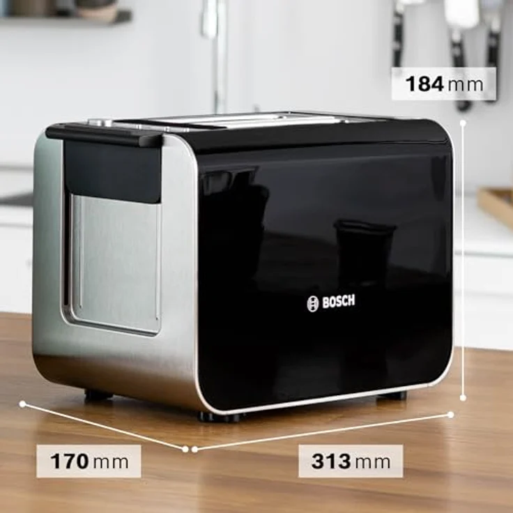 Bosch Toaster Styline TAT8613N, Liftfunktion, Auftaufunktion, 800 W, Edelstahl/schwarz – Bild 2