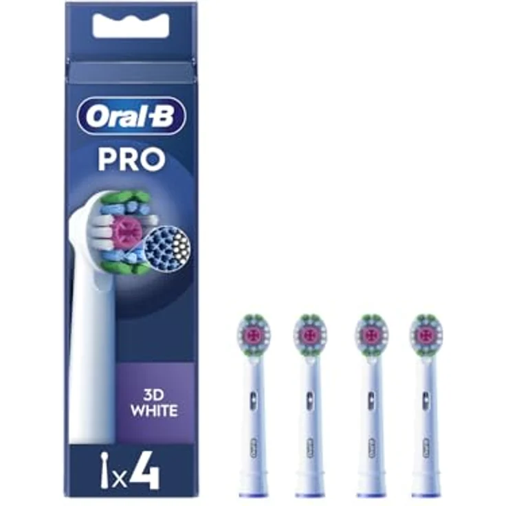 Oral-B Pro 3D White Zahnbürsten-Endstücke, 4er Pack - X-förmige Fasern, einzigartiges Polierpad, verschleißindikator - Weiß – Bild 1