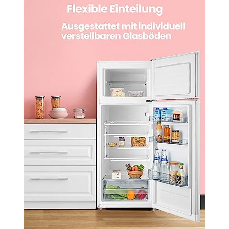 Comfee RCT284WH2A Kühl-/Gefrierkombination/Gefrierteil oben/176 kWh/Jahr/143cm Höhe/LED Licht/Reversibles Türscharnier/Weiß – Bild 2
