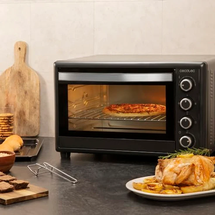 Cecotec Tisch-Konvektionsofen Bake&Toast 6090, 60 Liter, 2200 W, 12 Funktionen, Innenbeleuchtung, doppeltes Türglas, drehbarer Spieß, schwarz – Bild 3