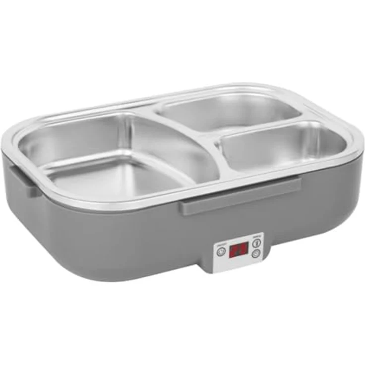 N'OVEEN Elektrische Lunchbox LB640 Dunkelgrau – Intelligenter beheizter Speisebehälter mit INOX-Innenraum, 3-Kammer-Container, 230V/12V/24V, LED-Display & Timer, inklusive Thermotasche – Bild 5