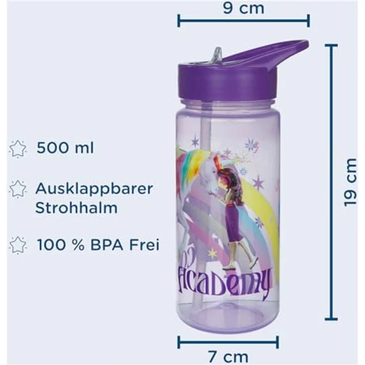 UNDERCOVER Trinkflasche Unicorn Academy, mit integriertem Strohhalm, lila, 500 ml, Höhe 19 cm, Ø 9 cm – Bild 3