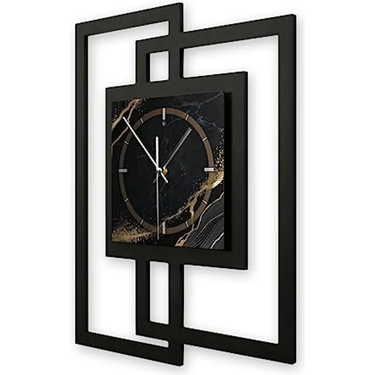 Kreative Feder Designer-WANDUHR „Black & Gold Waves“ ohne Tickgeräusche (Funk/Quarz) (Quarzuhrwerk) – Bild 2