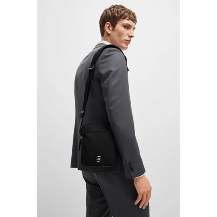 Hugo Boss B Icon NS Umhängetasche, 20.5 cm, schwarzes Recycled PET, verstellbarer Schultergurt mit Tragepolster, sicheres Reißverschlussfach – Bild 6