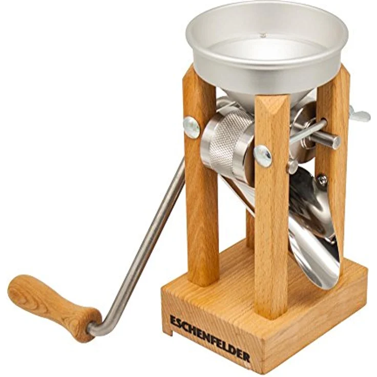 Eschenfelder Korn-Quetsche Tischmodell Alutrichter, Holz, 20 – Bild 2