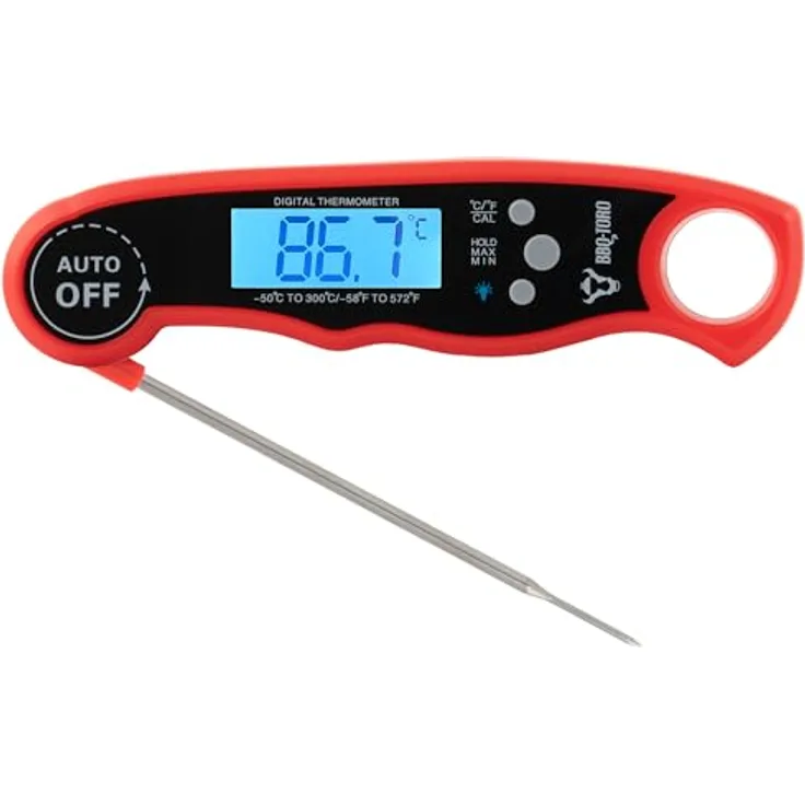 BBQ-Toro Grillthermometer mit LCD Display | Bratenthermometer digital -50 °C bis 300 °C | Fleischthermometer kabellos Kerntemperaturmesser Küchenthermometer Steak Thermometer - Schwarz
