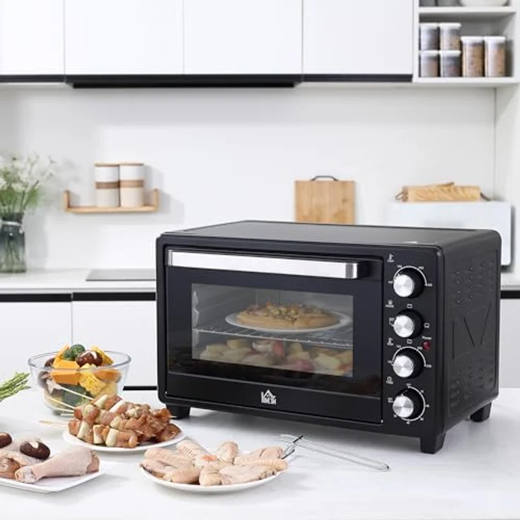 HOMCOM Mini Backofen 32L Mini Ofen mit Grillrost, Backblech, 3 Kochmodi 100 °C-230 °C einstellbare Temperatur Pizzaofen mit Timer Edelstahl Schwarz – Bild 2