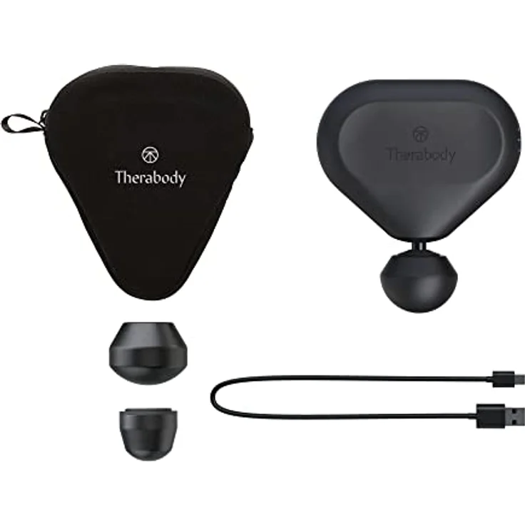 Theragun Mini 2.0 – Elektrische Handmassagepistole – Kompakte Tiefengewebebehandlung für unterwegs – Tragbares perkussives Massagegerät mit QuietForce Technology + 3 Schaumstoffaufsätze – Schwarz – Bild 5