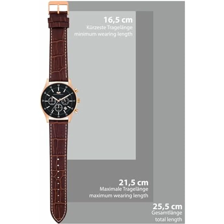 Rhodenwald & Söhne Goodwill Herrenuhr Chronograph Edelstahl roségold schwarz 5 ATM Präzisions-Quarzwerk Echtlederarmband Dunkelbraun Armbanduhr – Bild 3