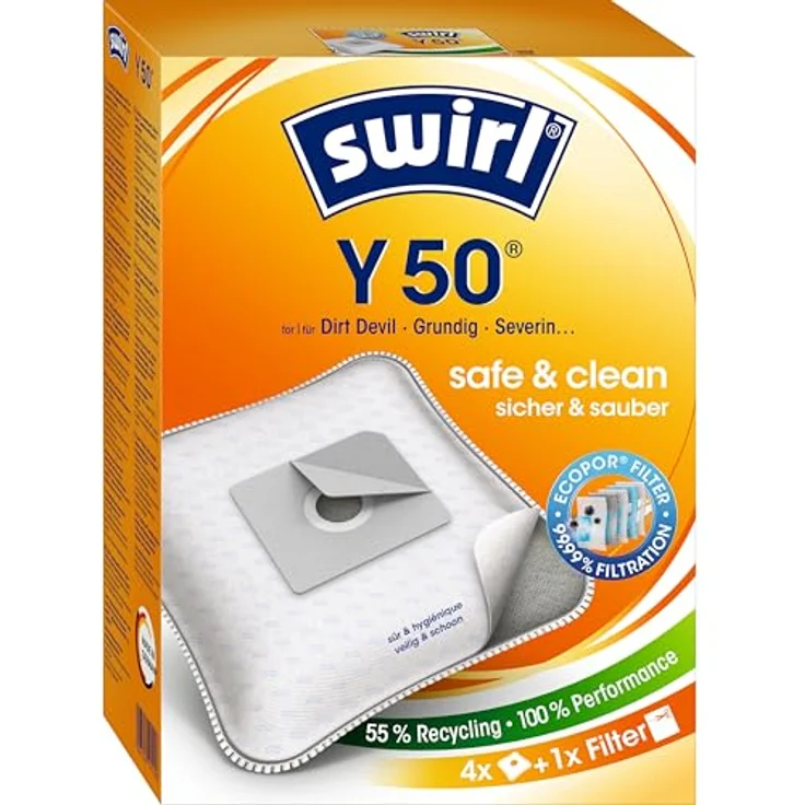 Swirl Y50 MicroPor® Plus Green Staubsaugerbeutel, 4 Stück, mit Anti-Allergen-Filter und Dirtlock® Staubverschluss – Bild 2