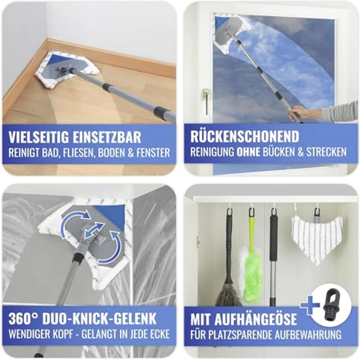 Maximex Bodenwischer-Set Multiflex-Wischer inkl. Teleskopstiel, für Fliesen, Fenster und Böden, mit Aufhangöse – Bild 4