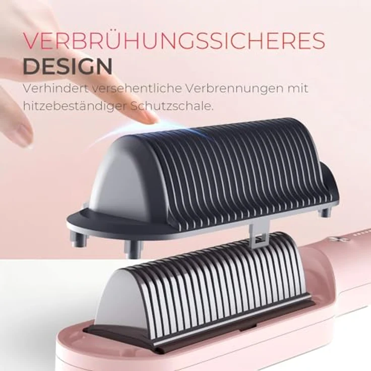 TYMO RING Glättbürste, Verbrühungsschutz Glätteisen, 25s Schneller Keramikerwärmung, 5 Wärmestufen, Rosa – Bild 5