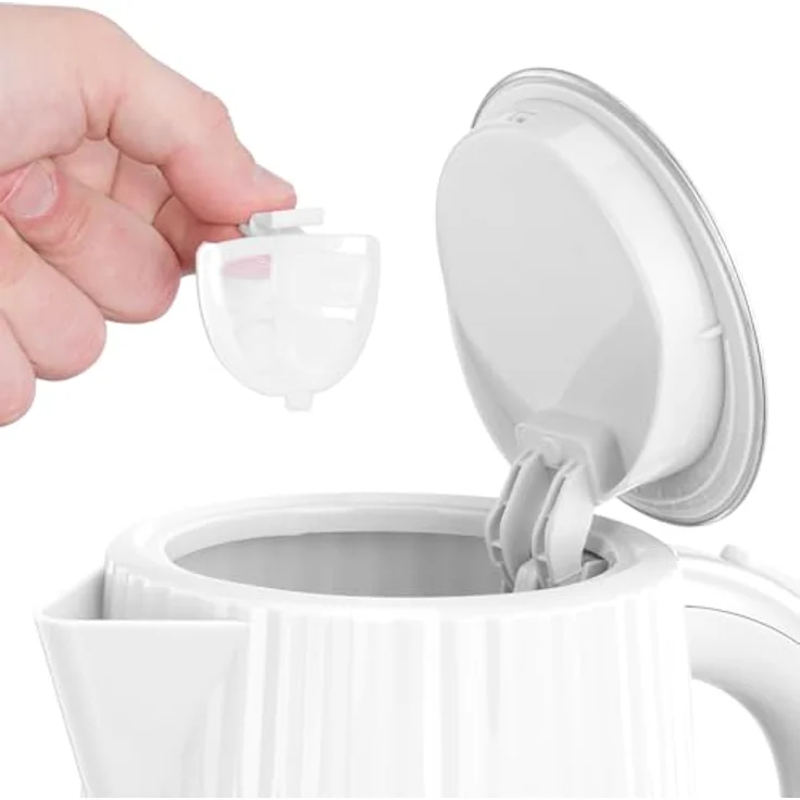 Russell Hobbs Wasserkocher Eden 27360-70, 1.7L, Deckelöffnung per Knopfdruck, herausnehmbarer Kalkfilter, leuchtender Schalter, Edelstahlakzente, Weiß, 2400W – Bild 5