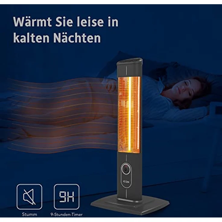 ICQN Heizstrahler IC2300.R, Stand Heizstrahler mit Fernbedienung, Infrarotheizung, 2300 W, für Innen- & Außenbereich, Standgerät, IP20, Digitalanzeige – Bild 6