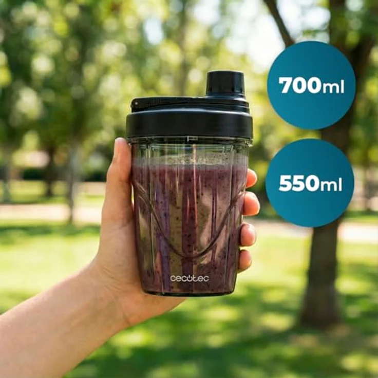 Cecotec Personal Blender PowerTitanium 1000 Push2Go Duo, 1000 W, 6-flügelige Edelstahlklinge, LED-Display, zwei Becher (500 ml und 700 ml) – Bild 5