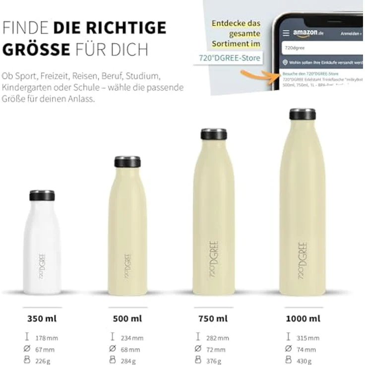 720°DGREE Trinkflasche Doppelwandig Edelstahl 500ml Isolierflasche milkyBottle soft cream matt – Bild 3