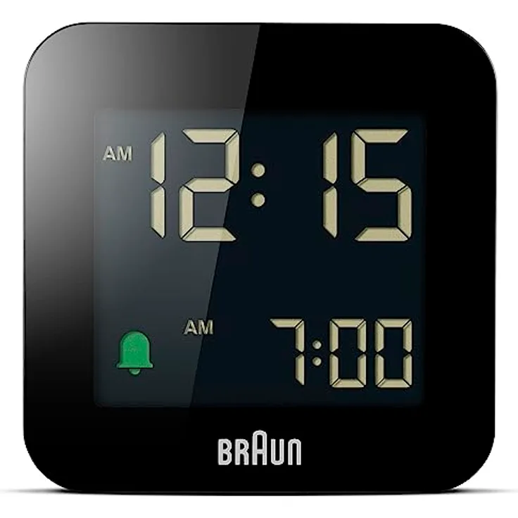 Braun BC08B Digitaler Reisewecker mit Schlummerfunktion, negativem LC-Display, schneller Einstellfunktion und Crescendo-Alarm in Schwarz