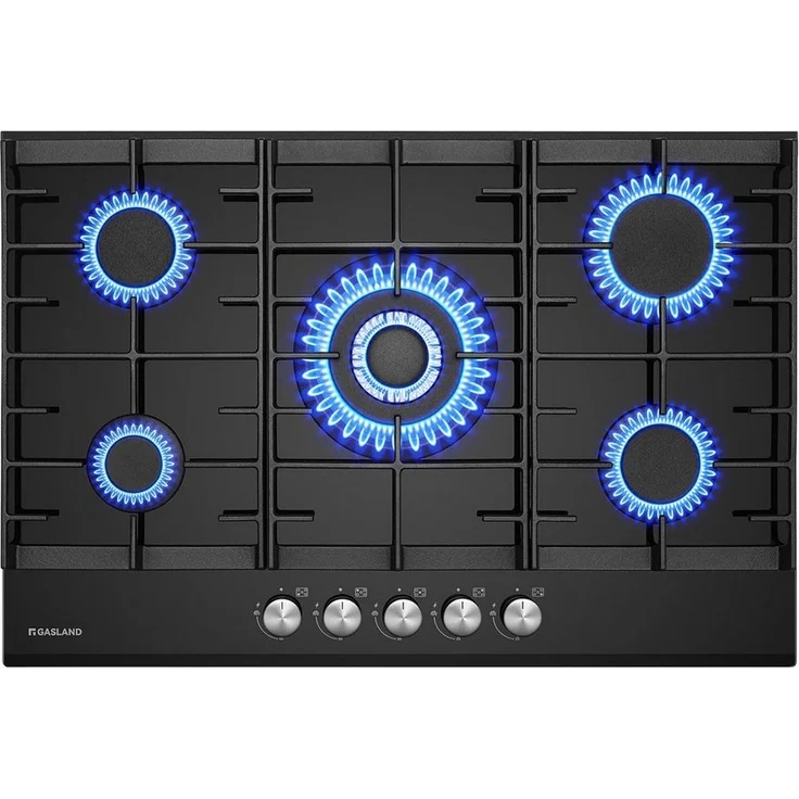 GASLAND Gas-Kochfeld GH2805BG1FC, 5-flammiges Gas-Kochfeld mit Wok, 76 cm, 10400 W, LPG/Erdgas, Schwarz