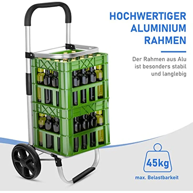 Ribelli Einkaufstrolley mit Kühlfach, Einkaufswagen Klappbar bis 45 kg, Hochwertiger Aluminium Rahmen, Einkaufsroller mit Seitentaschen, Abnehmbare Tasche als Tragetasche Nutzbar, Grau 500712 – Bild 4